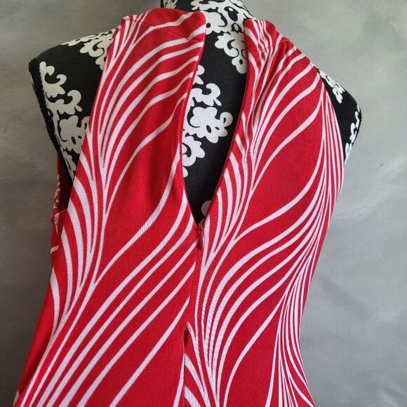 Chicos Travelers Classic Graceful Lines Printed Halter Maxi Dress Chinese Red 0 - Picture 3 of 13